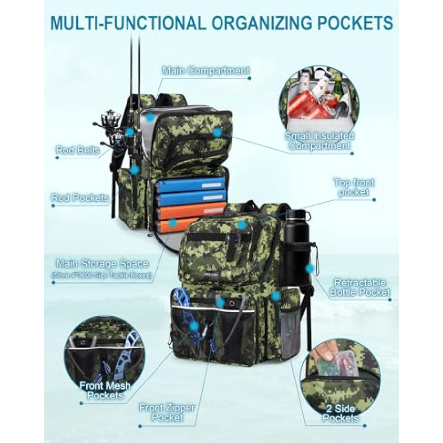 Fishing Backpack with Rod Hold - đánh giá và giá Fishing Equipment In